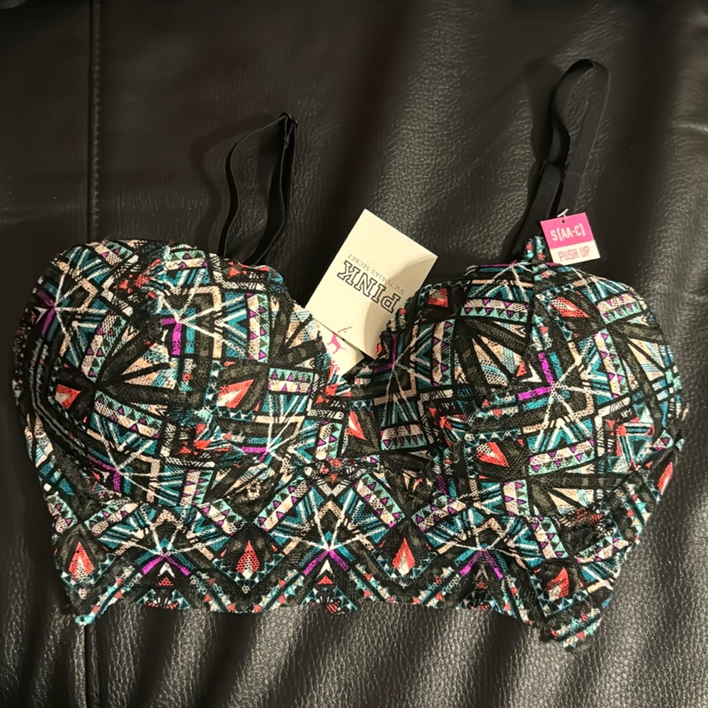 Multicolored Lace PINK Push Up Bralette! Size:Small Brand Newtags still attached